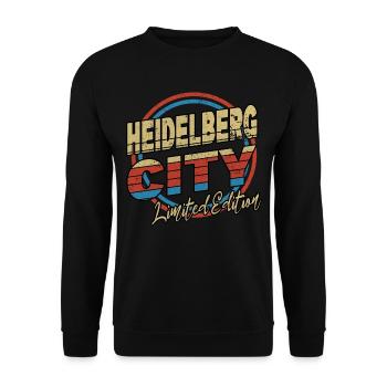 Heidelberg Deutschland Stadt Schrift 80er Stil - Unisex Pullover - Schwarz - Vorne - Alina (178cm) & Michal (187cm)