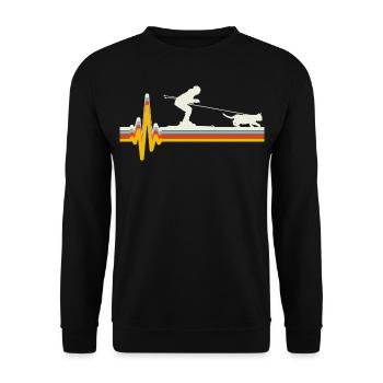 Cat Skijöring Skifahren Wintersport Herzschlag Puls - Unisex Pullover - Schwarz - Vorne - Alina (178cm) & Michal (187cm)