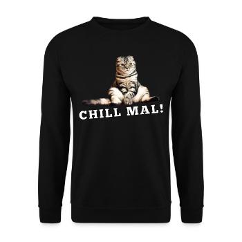 Katze Chill mal - Unisex Pullover - Schwarz - Vorne - Alina (178cm) & Michal (187cm)