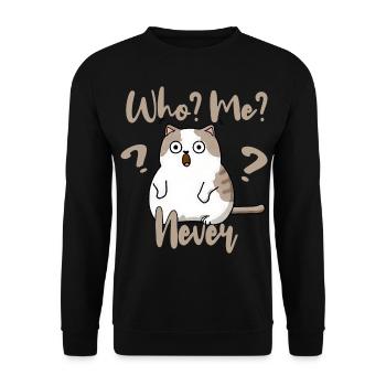Who, me? Never - Erschrockene Katze - Unisex Pullover - Schwarz - Vorne - Alina (178cm) & Michal (187cm)