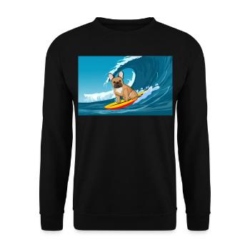 Französische Bulldogge Besitzer Beach Hund Surfing Surfbrett - Unisex Pullover - Schwarz - Vorne - Alina (178cm) & Michal (187cm)