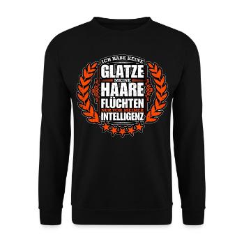 Ich habe keine Glatze | Lustiger Spruch - Unisex Pullover - Schwarz - Vorne - Alina (178cm) & Michal (187cm)