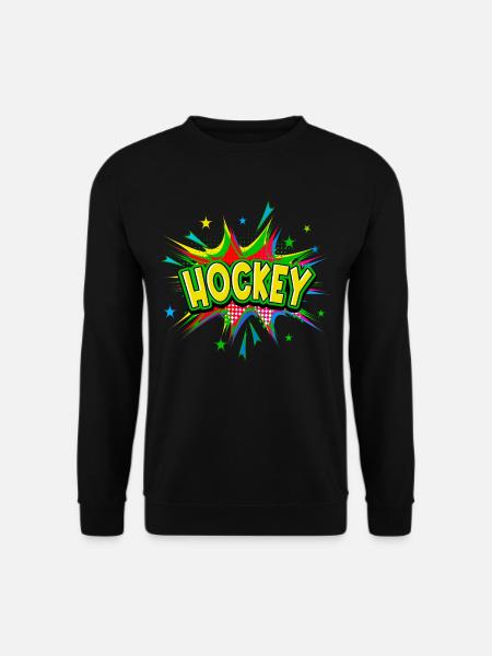 Hockey Feldhockey Spieler Sport Pop Art Cartoon - Unisex Pullover - Schwarz