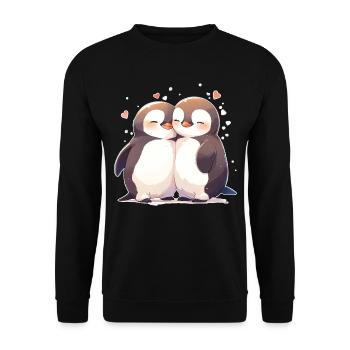 Pinguin Herz Liebe Süß Umarmung Pinguinliebe - Unisex Pullover - Schwarz - Vorne - Alina (178cm) & Michal (187cm)