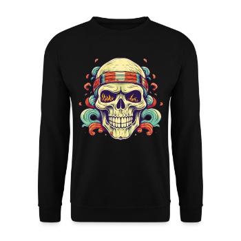 Totenkopf Totenschädel Skelett Motorrad Biker Gang - Unisex Pullover - Schwarz - Vorne - Alina (178cm) & Michal (187cm)
