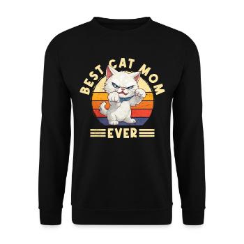 Katze Best Cat Mom Ever Katzenmama Lustig Spruch - Unisex Pullover - Schwarz - Vorne - Alina (178cm) & Michal (187cm)