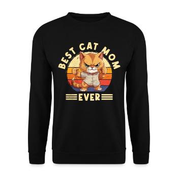 Katze Best Cat Mom Ever Katzenmama Lustig Spruch - Unisex Pullover - Schwarz - Vorne - Alina (178cm) & Michal (187cm)