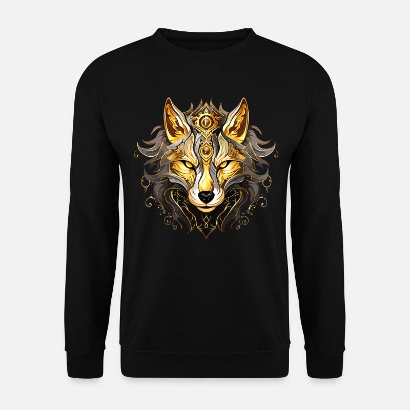Wolf Wolfskopf Gold Mystisch Natur Wildnis Kunst - Unisex Pullover - Schwarz