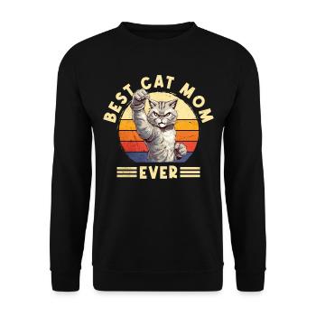 Katze Best Cat Mom Ever Katzenmama Lustig Spruch - Unisex Pullover - Schwarz - Vorne - Alina (178cm) & Michal (187cm)