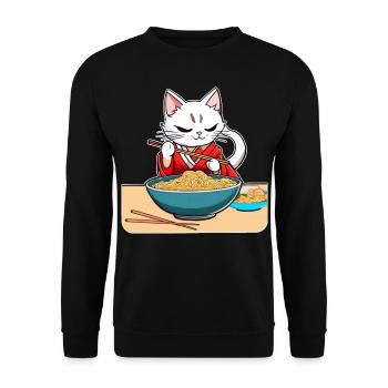 Cute asian cat and ramen noodles - Unisex Sweatshirt - black - Front - Alina (178cm) & Michal (187cm)