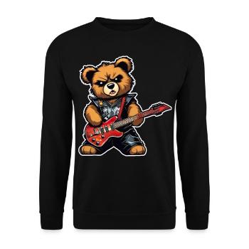 Heavy metal Teddy Bär mit E-Gitarre - Unisex Pullover - Schwarz - Vorne - Alina (178cm) & Michal (187cm)