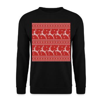 Red Ugly Sweater Christmas Flying Reindeer - Unisex Sweatshirt - black - Front - Alina (178cm) & Michal (187cm)