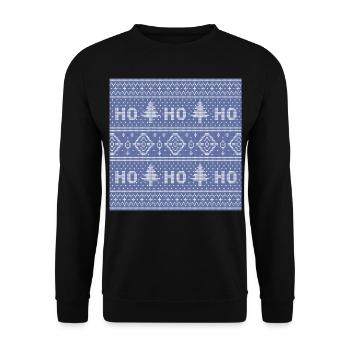 HO HO HO Dusty Blue Ugly Sweater Christmas Pine - Unisex Sweatshirt - black - Front - Alina (178cm) & Michal (187cm)