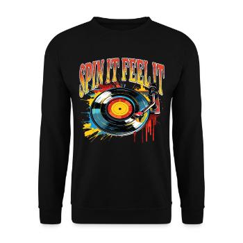 Vinyl Schallplatte Platte LP Plattenspieler Retro - Unisex Pullover - Schwarz - Vorne - Alina (178cm) & Michal (187cm)