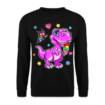 Pink dinosaur with ice cream - Unisex Sweatshirt - black - Front - Alina (178cm) & Michal (187cm)