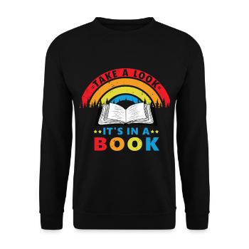 Rainbow Reader Tee – Take a Look, It's in a Book - Unisex Pullover - Schwarz - Vorne - Alina (178cm) & Michal (187cm)