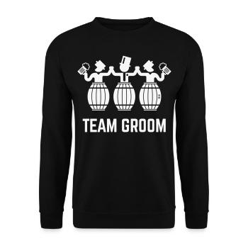 Team Groom (Enterrement de vie de garçon / Barils de bière / Blanc) - Sweat-shirt Unisexe - noir - Devant - Alina (178cm) & Michal (187cm)