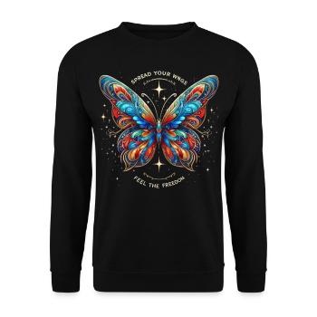 Freedom Wings Butterfly - Unisex Pullover - Schwarz - Vorne - Alina (178cm) & Michal (187cm)