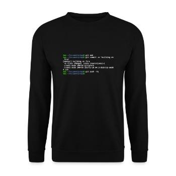 linux shell git building on fire - Sweat-shirt Unisexe - noir - Devant - Alina (178cm) & Michal (187cm)