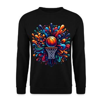 Bunte Basketball Tie Dye Farbe Splash Hoop Net - Unisex Pullover - Schwarz - Vorne - Alina (178cm) & Michal (187cm)