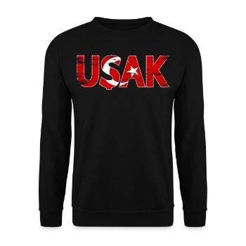 Usak Türkei Flagge used - Unisex Pullover - Schwarz - Vorne - Alina (178cm) & Michal (187cm)