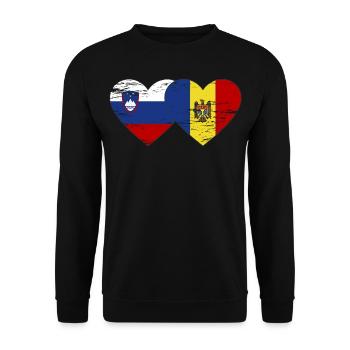 Slowenien Moldau Flagge Herz used - Unisex Pullover - Schwarz - Vorne - Alina (178cm) & Michal (187cm)