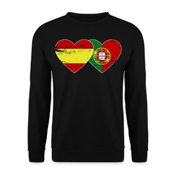 Espagne Portugal Drapeau Coeur utilisé - Sweat-shirt Unisexe - noir - Devant - Alina (178cm) & Michal (187cm)