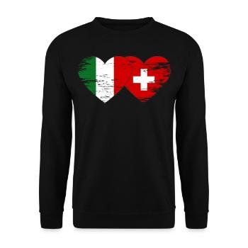 Italie Suisse Drapeau Coeur utilisé - Sweat-shirt Unisexe - noir - Devant - Alina (178cm) & Michal (187cm)
