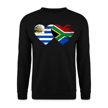 Uruguay Südafrika Flagge Herz used - Unisex Pullover - Schwarz - Vorne - Alina (178cm) & Michal (187cm)