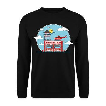Fire Station with Helicopter and Fire Engine - Unisex Sweatshirt - black - Front - Alina (178cm) & Michal (187cm)