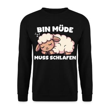 Schaf Bin müde muss Schlafen - Unisex Pullover - Schwarz - Vorne - Alina (178cm) & Michal (187cm)