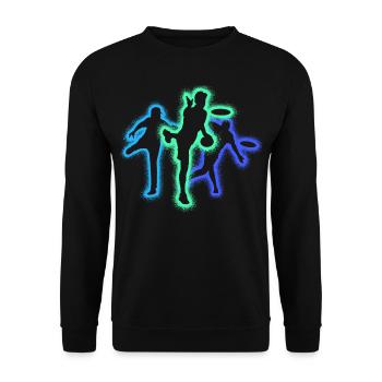 Disc Golf Silhouetten Männer Jungen Discgolfer - Unisex Pullover - Schwarz - Vorne - Alina (178cm) & Michal (187cm)