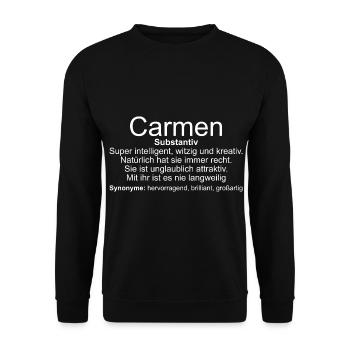 Name Definition Carmen - Unisex Pullover - Schwarz - Vorne - Alina (178cm) & Michal (187cm)