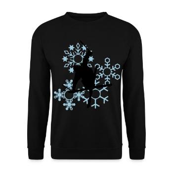 Skier mit Schneeflocken - Unisex Pullover - Schwarz - Vorne - Alina (178cm) & Michal (187cm)
