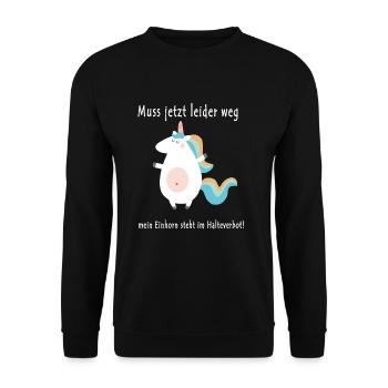 muss leider weg, mein Einhorn steht im Halteverbot - Unisex Pullover - Schwarz - Vorne - Alina (178cm) & Michal (187cm)