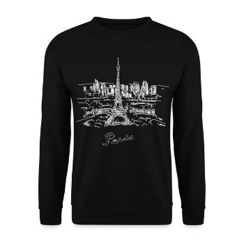 Pariser Stadt Frankreich Wahrzeichen Silhouette Französische Flagge - Unisex Pullover - Schwarz - Vorne - Alina (178cm) & Michal (187cm)
