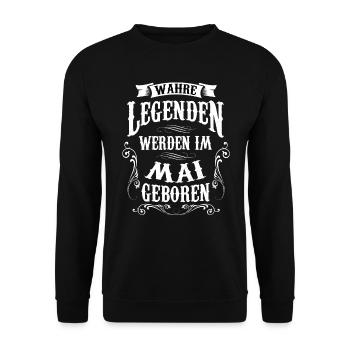 Mai geboren - Unisex Pullover - Schwarz - Vorne - Alina (178cm) & Michal (187cm)