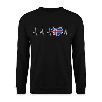 Ich liebe Island - Herzschlag - Unisex Pullover - Schwarz - Vorne - Alina (178cm) & Michal (187cm)