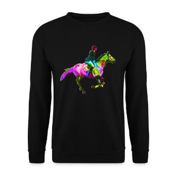 Bunte Reiterin - Unisex Pullover - Schwarz - Vorne - Alina (178cm) & Michal (187cm)