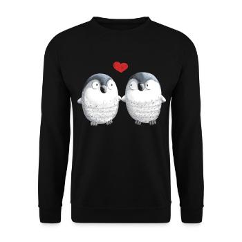 Pinguine in Love - Pinguin - Vogel - Liebe - Herz - Unisex Pullover - Schwarz - Vorne - Alina (178cm) & Michal (187cm)