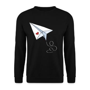 Avion en papier avec coeur - Amour - Voyage - Vol - Sweat-shirt Unisexe - noir - Devant - Alina (178cm) & Michal (187cm)