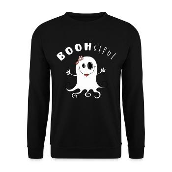 BOOHtiful Gespenst Mädchen I Halloween - Unisex Pullover - Schwarz - Vorne - Alina (178cm) & Michal (187cm)
