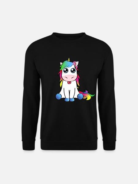 Regenbogen Einhorn Geschenkidee streckt Zunge raus - Unisex Pullover - Schwarz