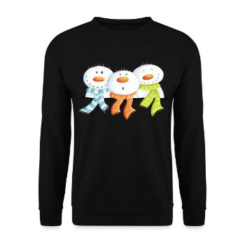 Drei Schneemänner - Weihnachten - Geschenk - Unisex Pullover - Schwarz - Vorne - Alina (178cm) & Michal (187cm)