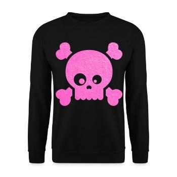 Pink Skull Pop Art Crossbones - Unisex Pullover - Schwarz - Vorne - Alina (178cm) & Michal (187cm)