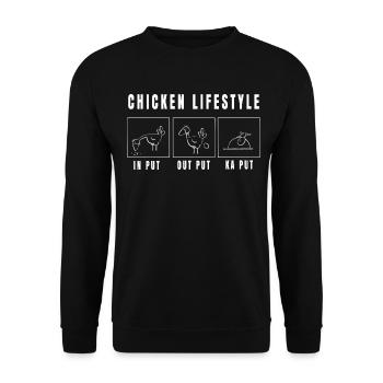 Funny Chicken Lifestyle Comic I Bird Gift - Unisex Sweatshirt - black - Front - Alina (178cm) & Michal (187cm)