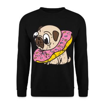 Retro vintage grunge style pug donut dog - Unisex Sweatshirt - black - Front - Alina (178cm) & Michal (187cm)