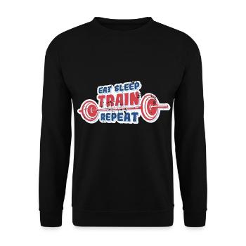 Eat Sleep Train Repeat - Unisex Pullover - Schwarz - Vorne - Alina (178cm) & Michal (187cm)