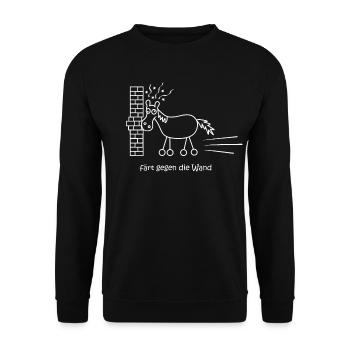 lustiges Pferd, färt, fährt gegen die Wand, Pferd - Unisex Pullover - Schwarz - Vorne - Alina (178cm) & Michal (187cm)