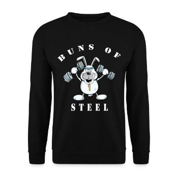 Cooler Buns Of Steel Hase Macht Krafttraining - Unisex Pullover - Schwarz - Vorne - Alina (178cm) & Michal (187cm)